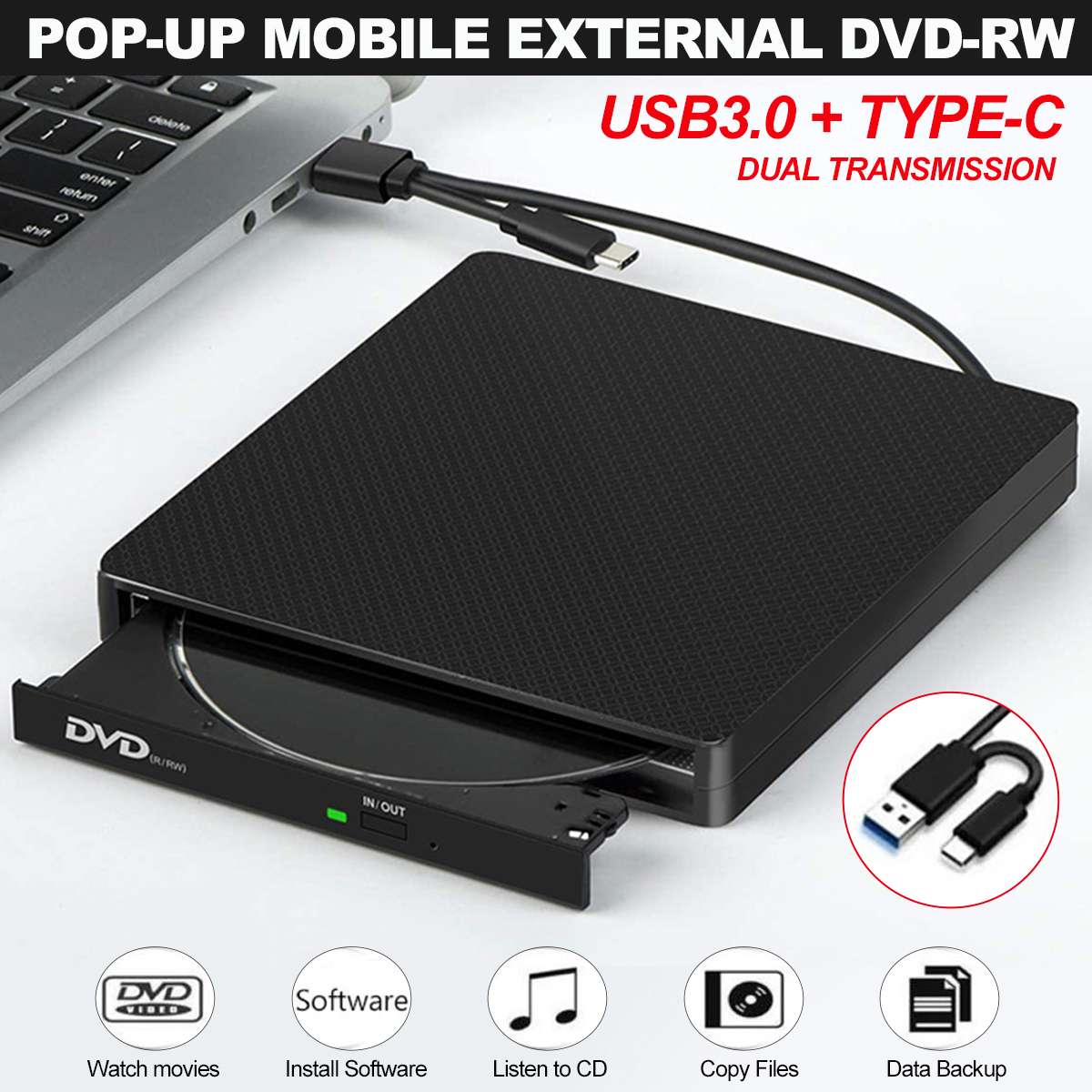 USB 3.0  C Ÿ DVD ̺, CD  ̹, ̺   б  ڴ,  DVD-RW ÷̾  